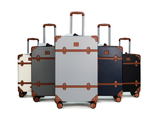 Vintage Trunk Style ABS Trolley Case, Hard Shell Luggage with Faux Leather Decor Bands & ABS Corner Protectors, Silent Smooth Spinner Wheels