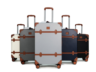 Vintage Trunk Style ABS Trolley Case, Hard Shell Luggage with Faux Leather Decor Bands & ABS Corner Protectors, Silent Smooth Spinner Wheels