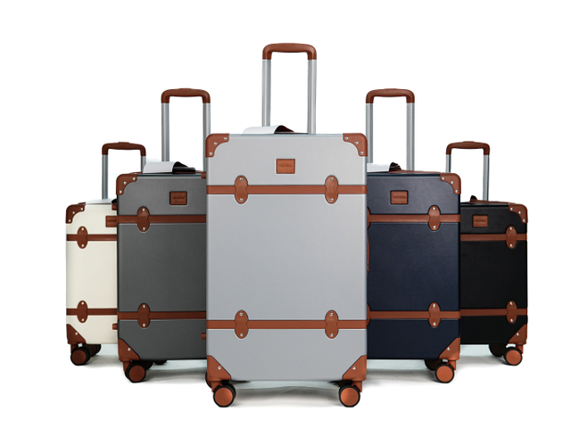 Vintage Trunk Style ABS Trolley Case, Hard Shell Luggage with Faux Leather Decor Bands & ABS Corner Protectors, Silent Smooth Spinner Wheels