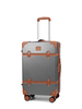 Vintage Trunk Style ABS Trolley Case, Hard Shell Luggage with Faux Leather Decor Bands & ABS Corner Protectors, Silent Smooth Spinner Wheels