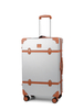 Vintage Trunk Style ABS Trolley Case, Hard Shell Luggage with Faux Leather Decor Bands & ABS Corner Protectors, Silent Smooth Spinner Wheels