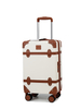 Vintage Trunk Style ABS Trolley Case, Hard Shell Luggage with Faux Leather Decor Bands & ABS Corner Protectors, Silent Smooth Spinner Wheels
