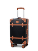 Vintage Trunk Style ABS Trolley Case, Hard Shell Luggage with Faux Leather Decor Bands & ABS Corner Protectors, Silent Smooth Spinner Wheels